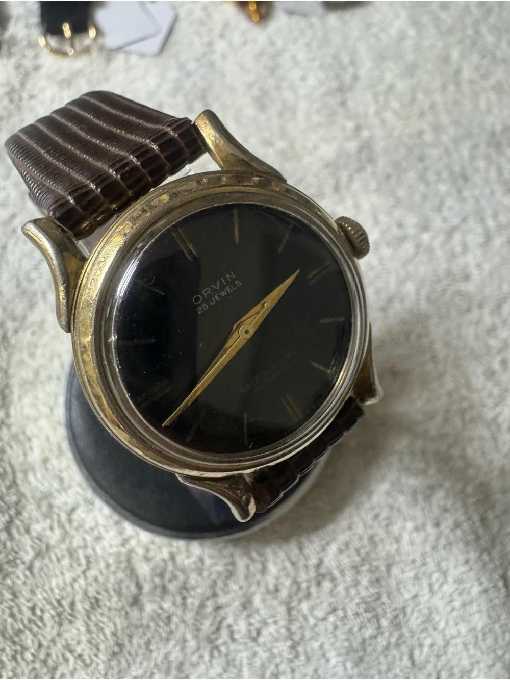 Men’s Black Dial Self-Winding Watch with Brown Strap